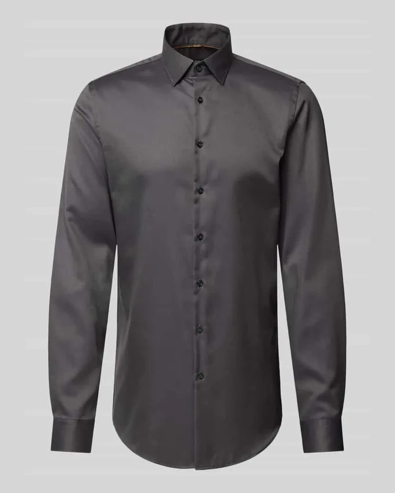 JAKE*S Slim Fit Business-Hemd mit extra langem Arm und Kentkragen Anthrazit