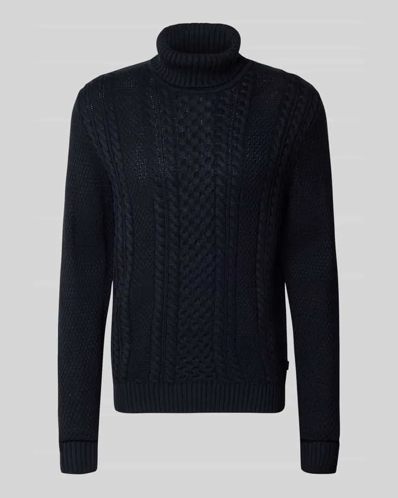 Jack & Jones Rollkragenpullover mit Zopfmuster Modell 'PAUL Marine