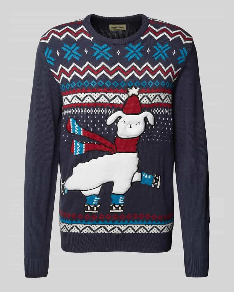 MONTEGO Strickpullover mit Rundhalsausschnitt Marine