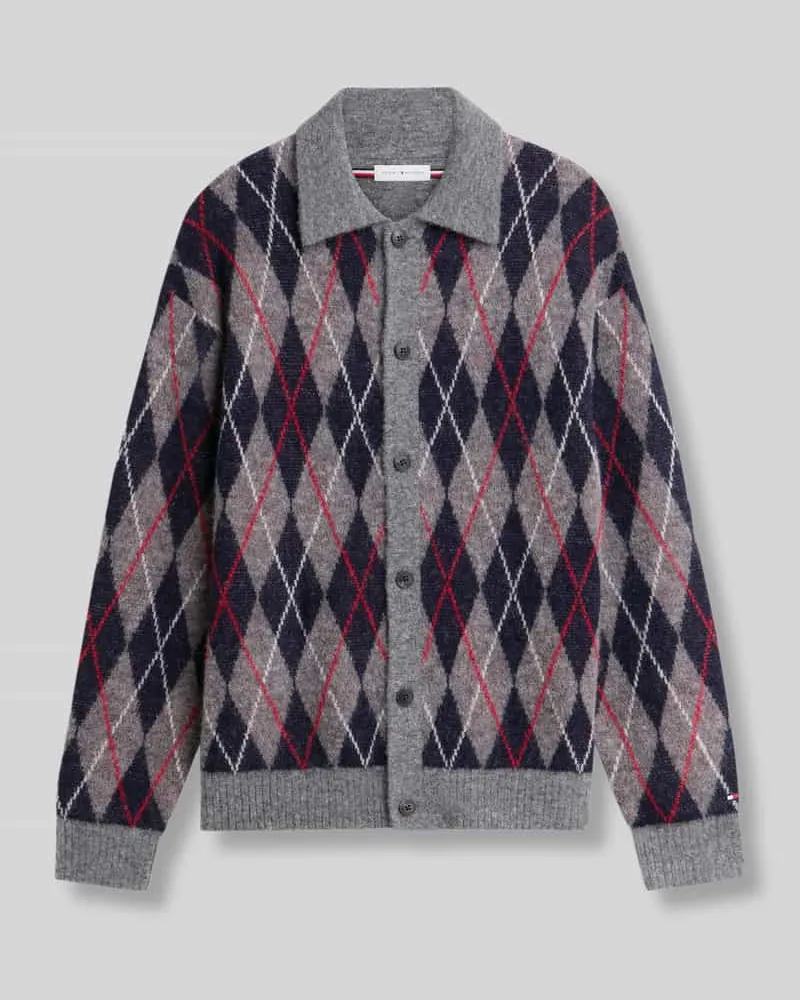 Tommy Hilfiger Strickjacke aus Alpaka mit Hemdkragen Dunkelgrau
