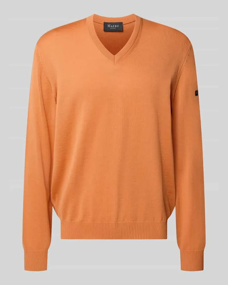 Maerz Strickpullover aus Schurwolle mit V-Ausschnitt Orange