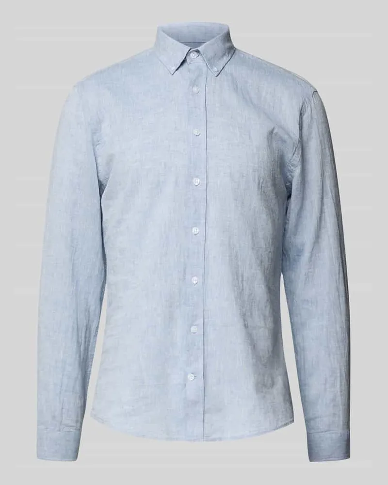 Lindbergh Regular Fit Freizeithemd aus Leinen-Baumwoll-Mix Hellblau