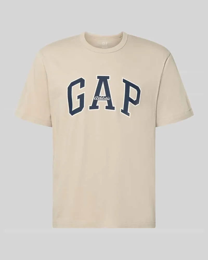 GAP T-Shirt mit Logo-Print und Rundhalsausschnitt Beige