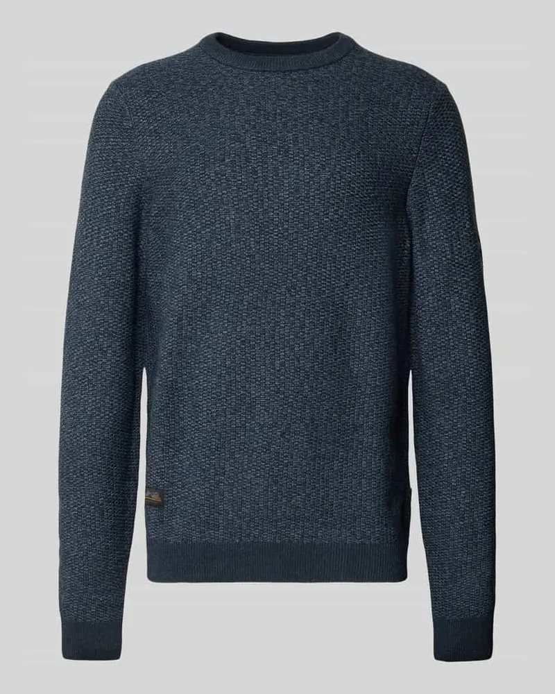 Camel Active Strickpullover mit Rundhalsausschnitt und Label-Details Petrol