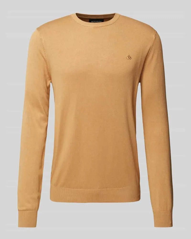 Scotch&Soda Strickpullover mit Logo-Stitching Modell 'CORE Camel