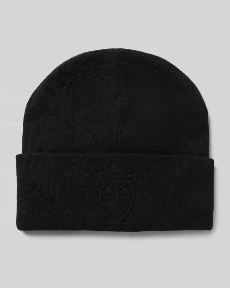 Knowledge Cotton Apparel Beanie mit Label-Detail Black