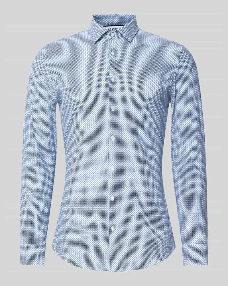 JAKE*S Super Slim Fit Business Hemd mit Kentkragen Bleu