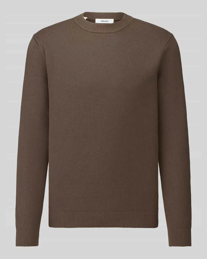 Selected Regular Fit Strickpullover aus reiner Baumwolle Modell 'DANE Hellbraun