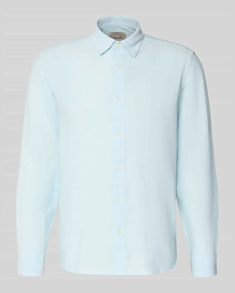 Only & Sons Slim Fit Freizeithemd aus Baumwoll-Leinen-Mix Modell 'CAIDENLS SOLID Blau