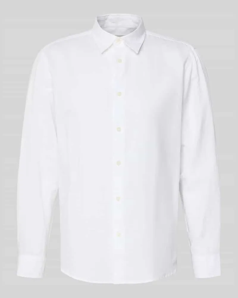 Selected Homme Regular Fit Freizeithemd aus Leinen-Baumwoll-Mix Modell 'CLAY LINENBLEND Weiss