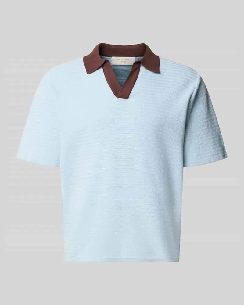 Jack & Jones Regular Fit Poloshirt mit V-Ausschnitt Modell 'COTEDAZUR Hellblau