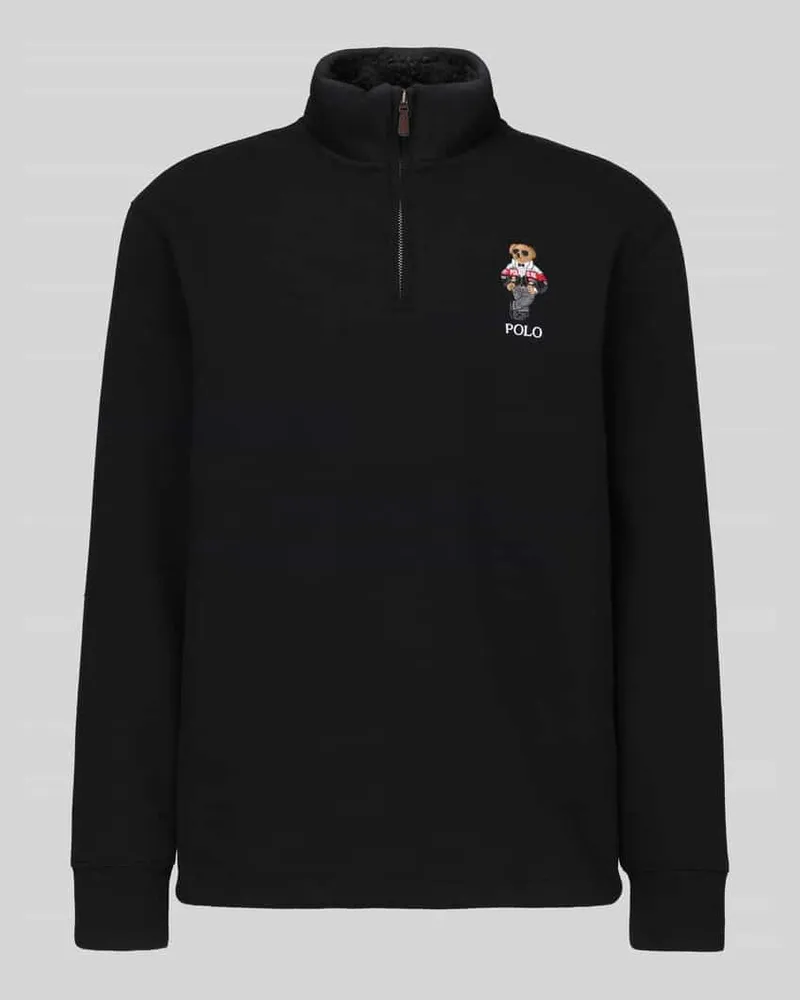 Ralph Lauren Rollkragenpullover mit gesticktem Bärenmotiv Black