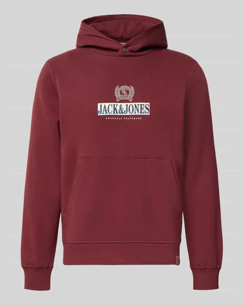 Jack & Jones Hoodie mit Label-Print Modell 'FREDERIKSBERG Bordeaux