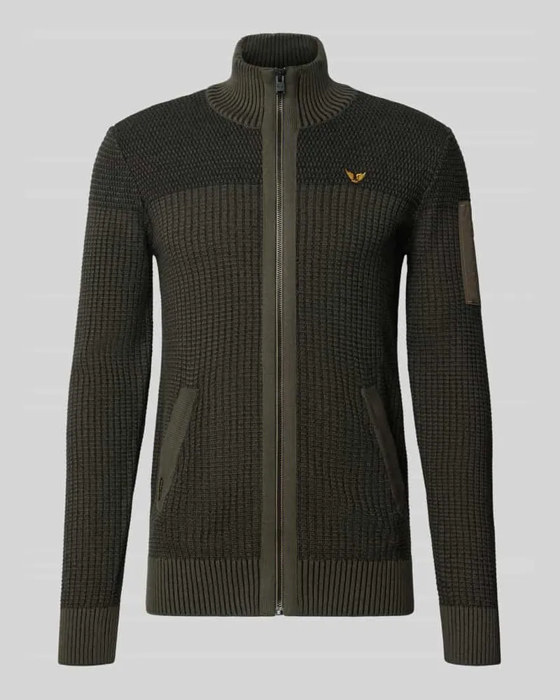 PME Legend Regular Fit Strickjacke aus reiner Baumwolle mit Label-Stitching Mittelgrau