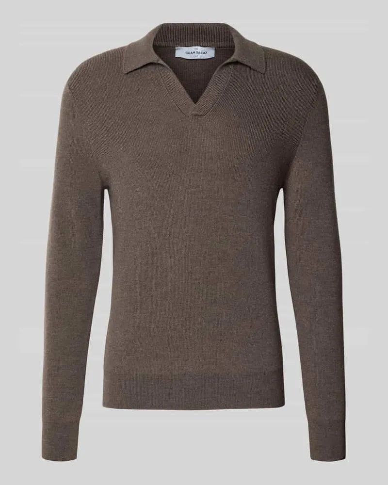 Gran Sasso Strickpullover aus Schurwolle mit Umlegekragen und V-Ausschnitt Taupe