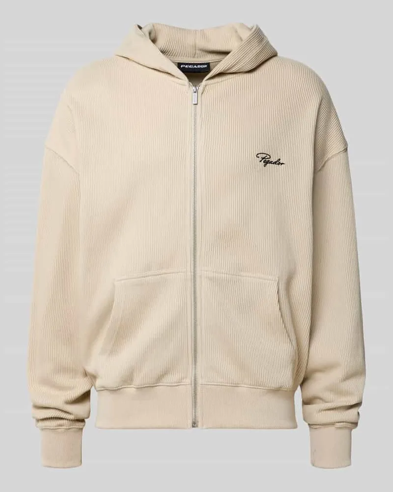 PEGADOR Oversized Sweatjacke mit Kapuze und Logo-Stitching 