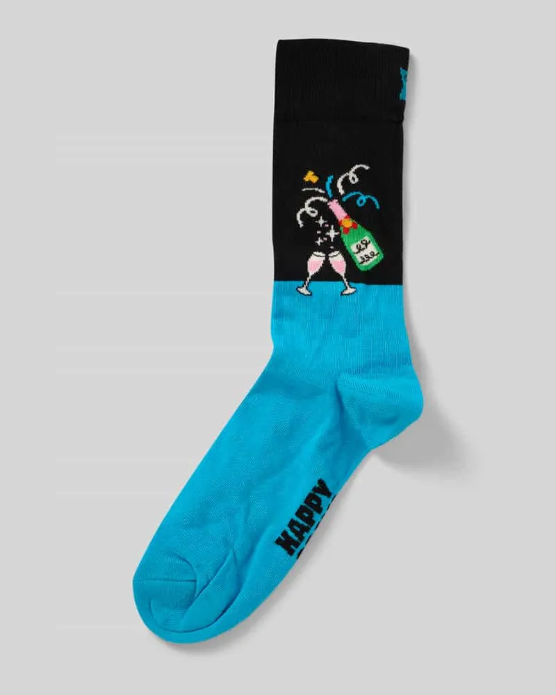 Happy Socks Regular Fit Socken mit Logo-Stitching Modell 'Let's Celebrate Tuerkis