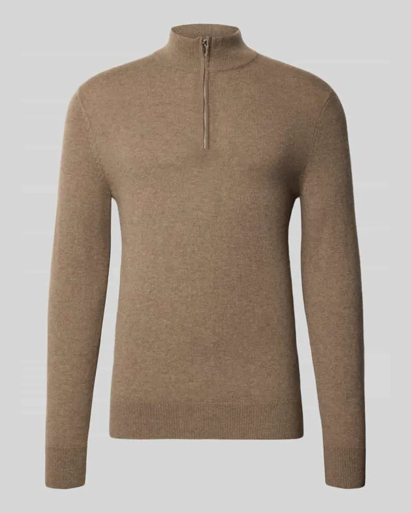 Profuomo Regular Fit Strickpullover aus reinem Kaschmir mit Troyer-Kragen Marine
