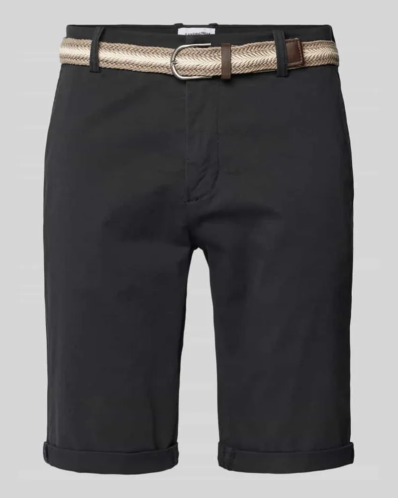 Lindbergh Slim Fit Bermudas mit Gürtel Black