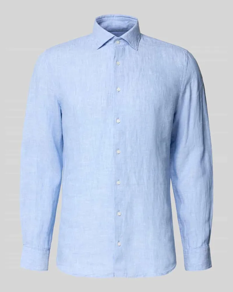 Seidensticker Slim Fit Business-Hemd aus Leinen mit Kentkragen Bleu