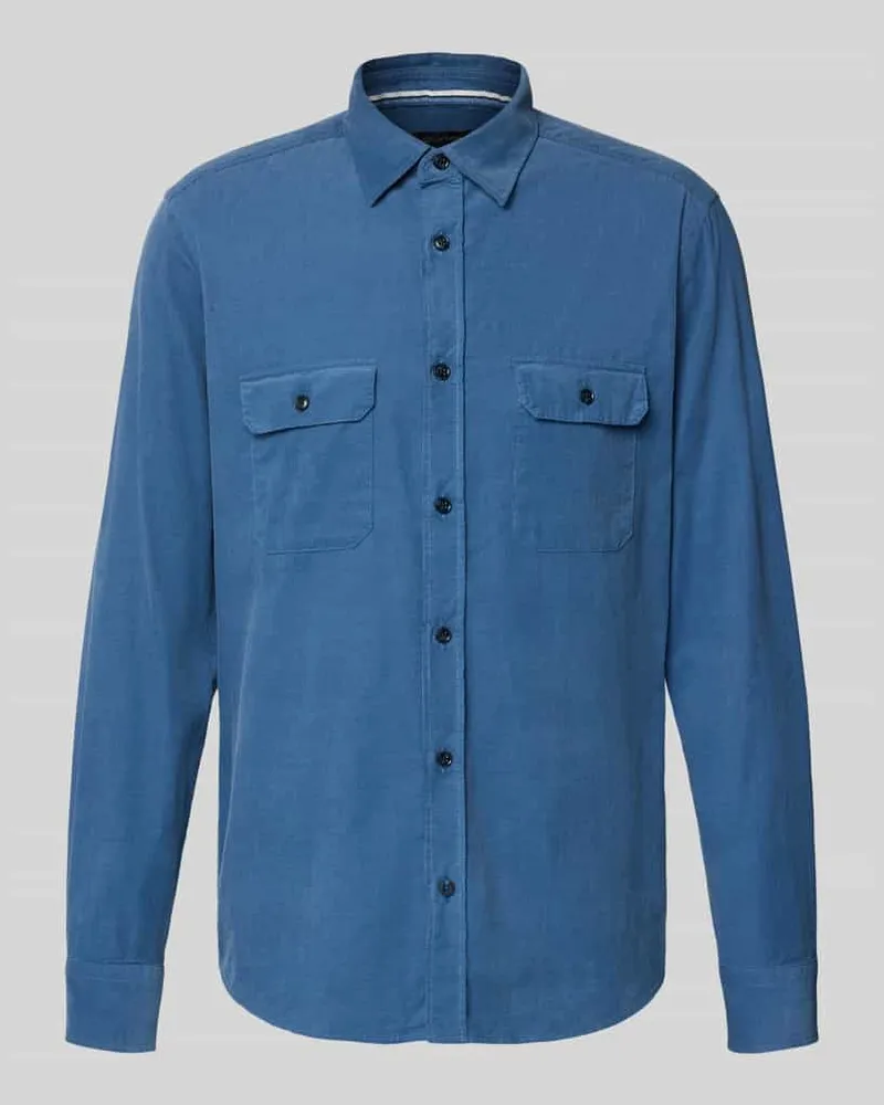 Olymp Regular Fit Cordhemd mit Kentkragen Jeansblau