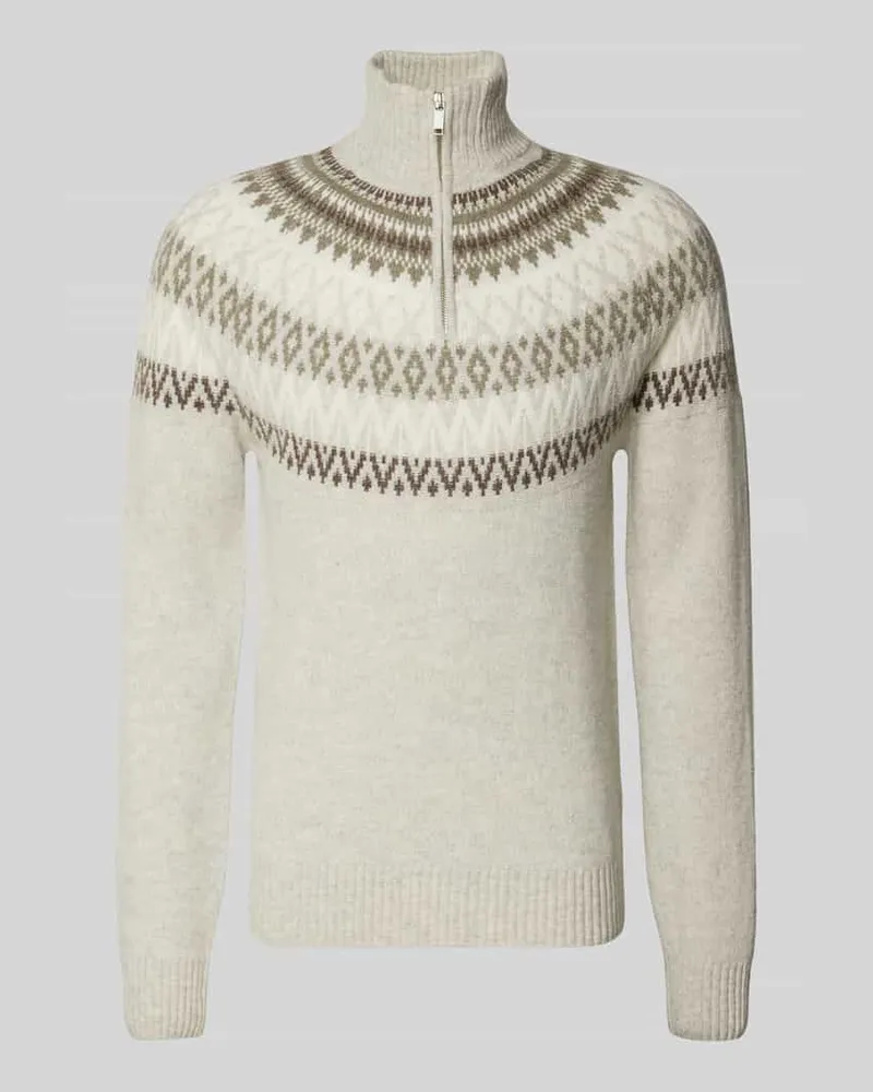 McNeal Strickpullover aus Woll-Mix mit Stehkragen und Reißverschluss Kitt
