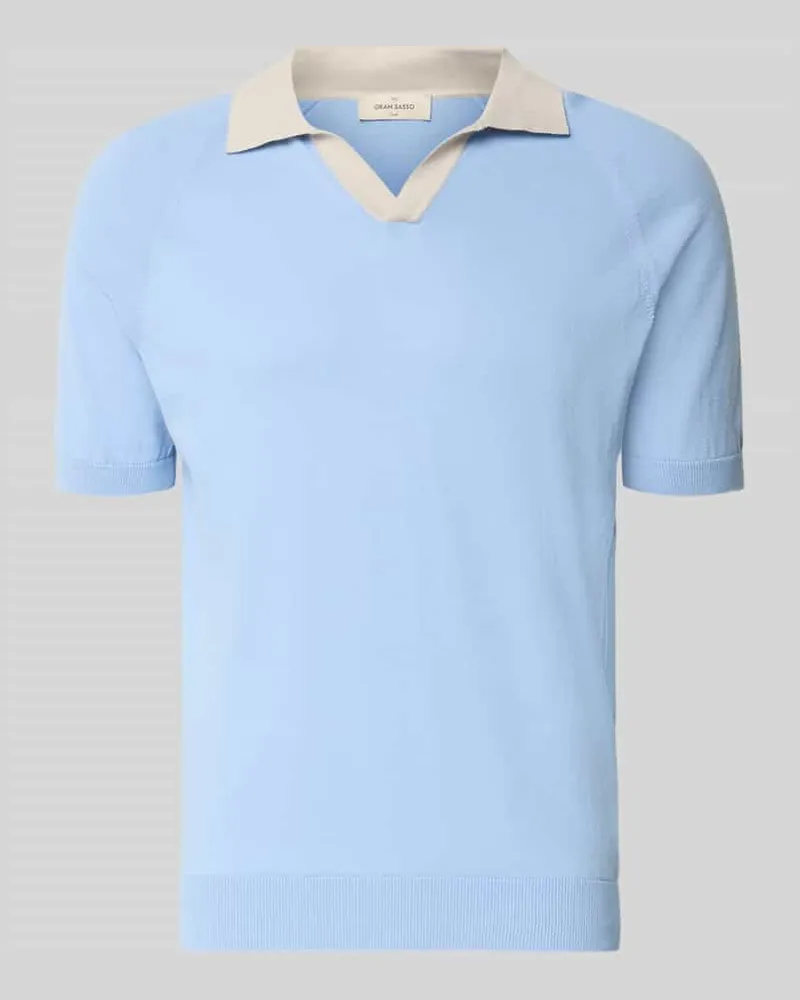 Gran Sasso Regular Fit Poloshirt mit V-Ausschnitt Hellblau
