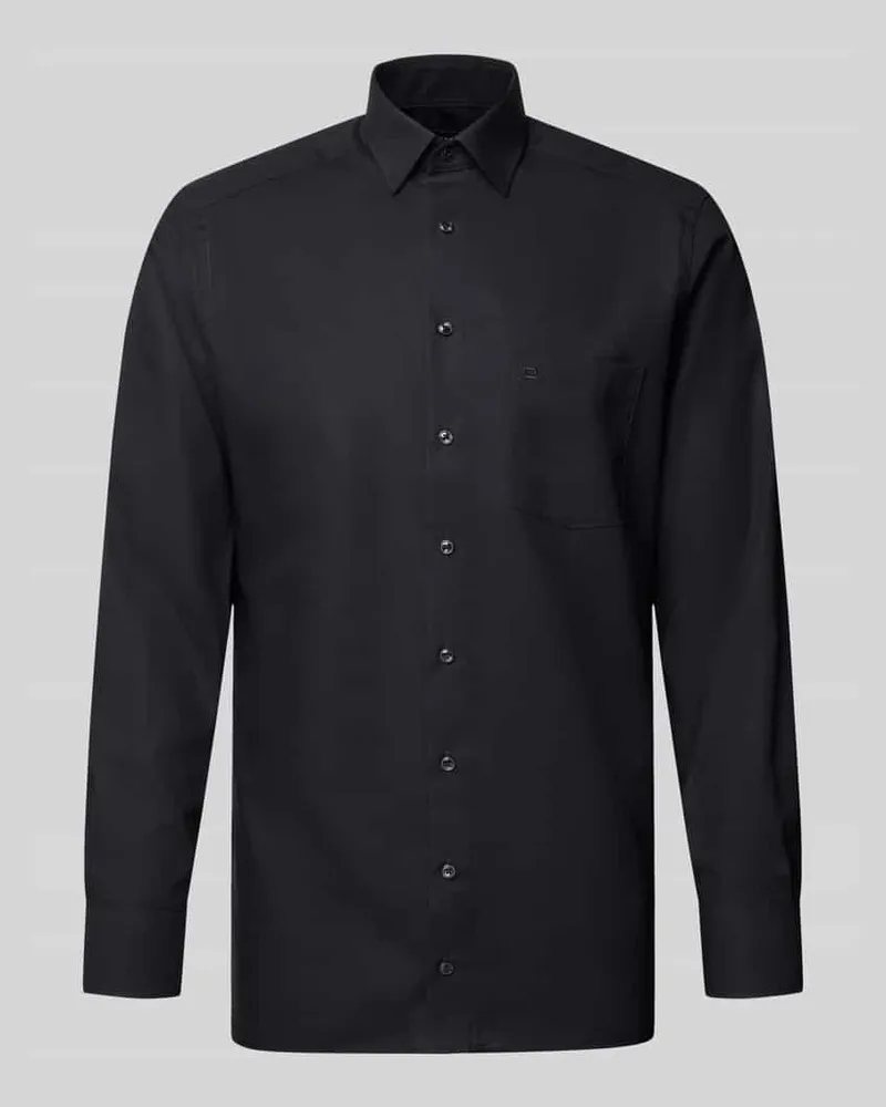 Olymp Regular Fit Freizeithemd mit Logo-Stitching Modell 'New Black