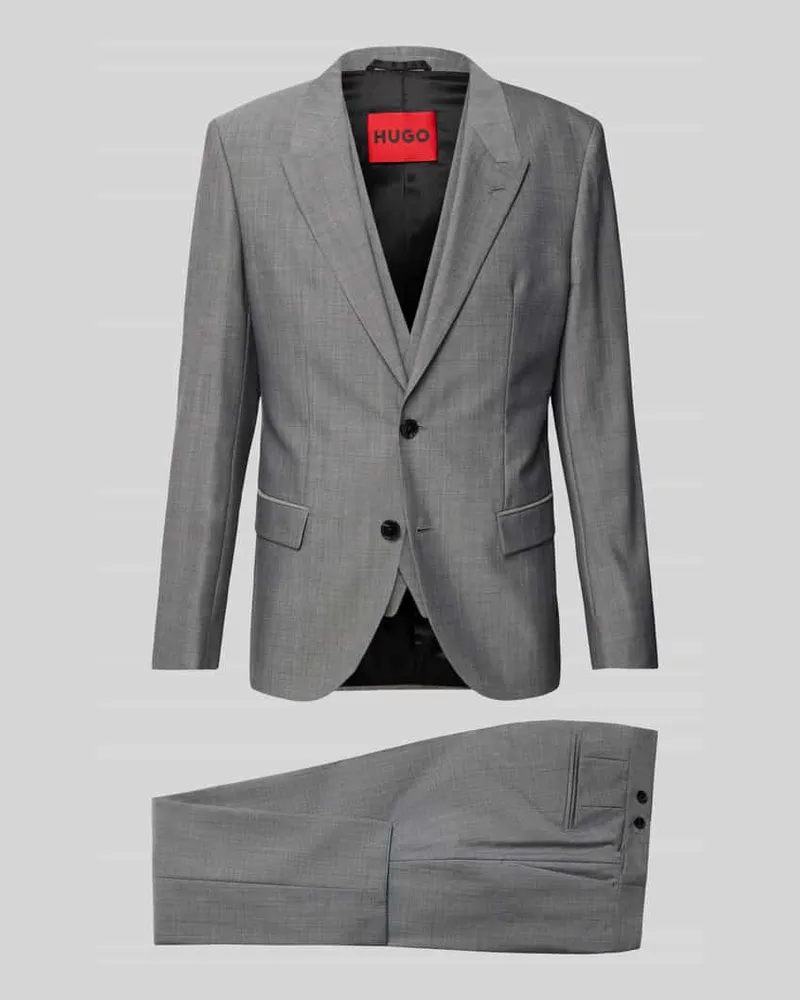 HUGO BOSS Regular Fit Anzug aus Wolle mit Bügelfalten Hellgrau