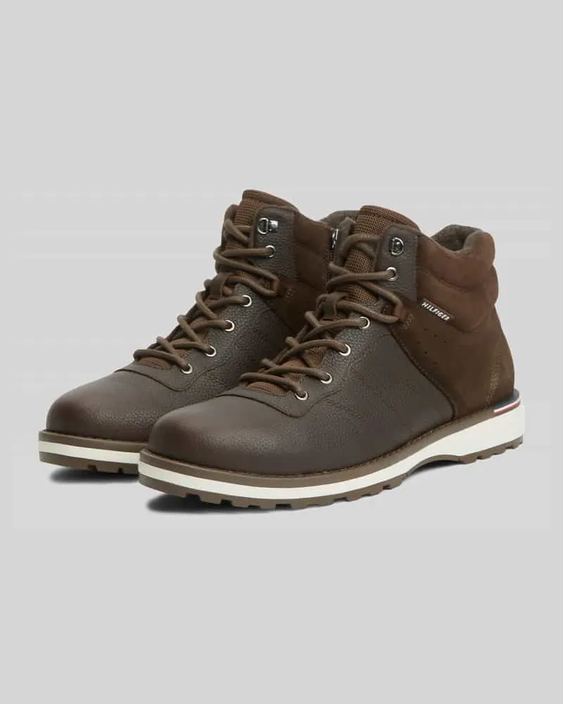 Tommy Hilfiger Schnürstiefel aus echtem Rindsleder Dunkelbraun