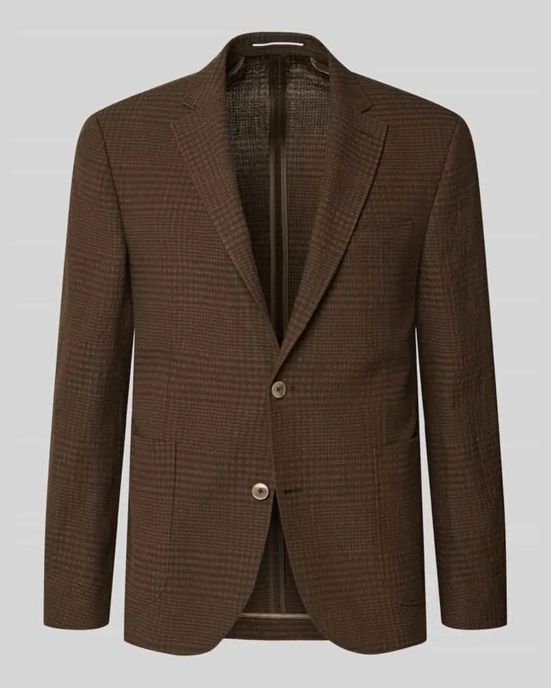 Bugatti Slim Fit 2-Knopf-Sakko aus Leinen-Baumwoll-Mix Mittelbraun