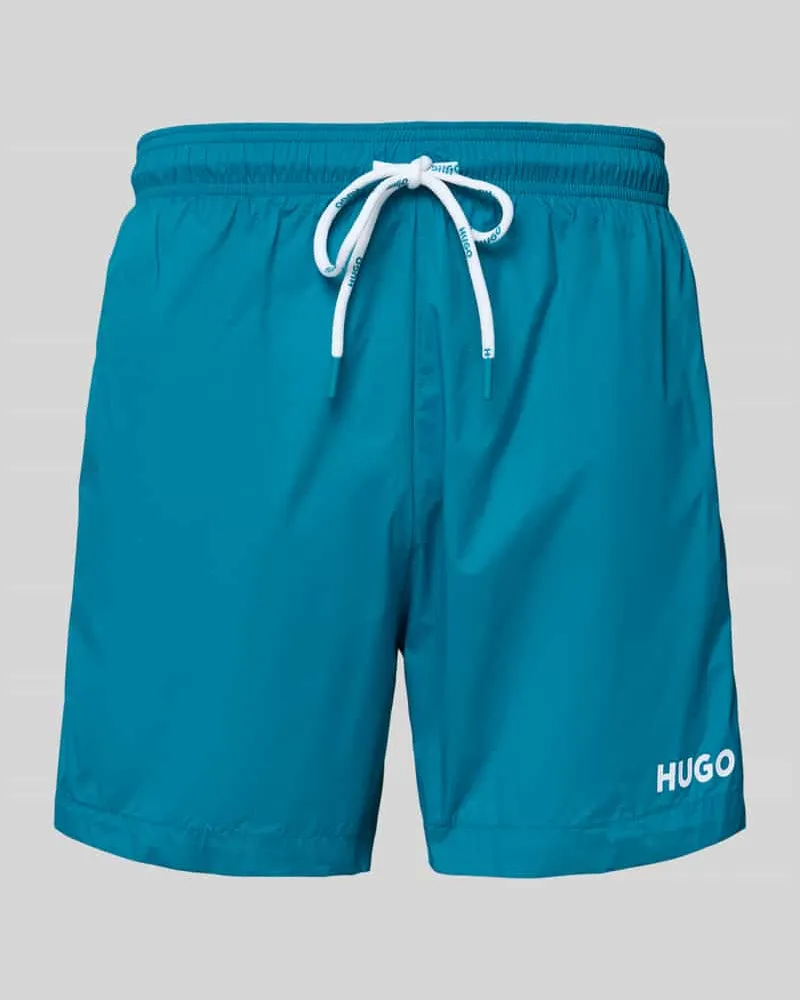 HUGO BOSS Badeshorts mit Label-Print Modell 'HAITI Petrol