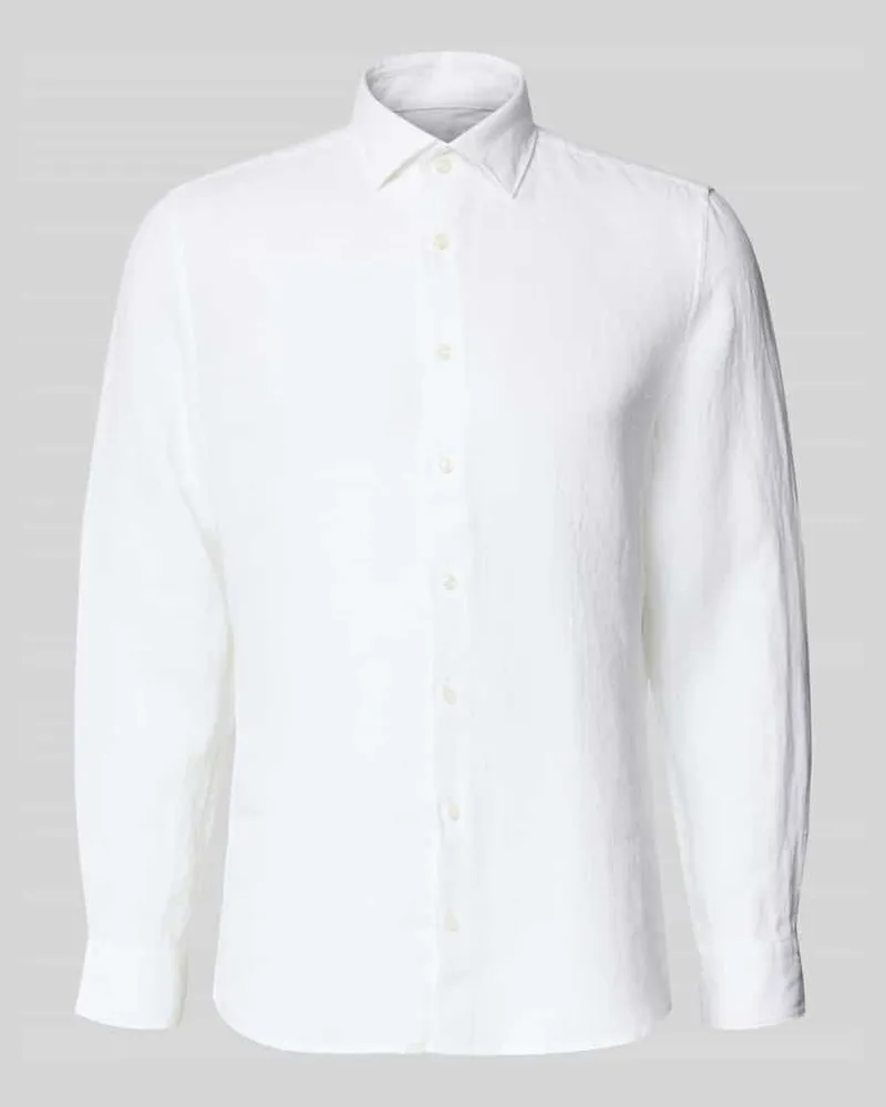 Seidensticker Slim Fit Business-Hemd aus Leinen mit Kentkragen Weiss