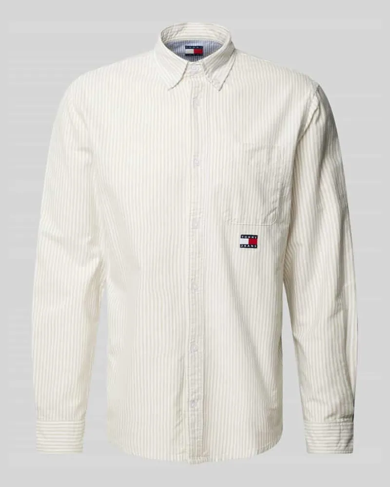 Tommy Hilfiger Regular Freizeithemd mit Label-Stitching Modell 'OXFORD Beige