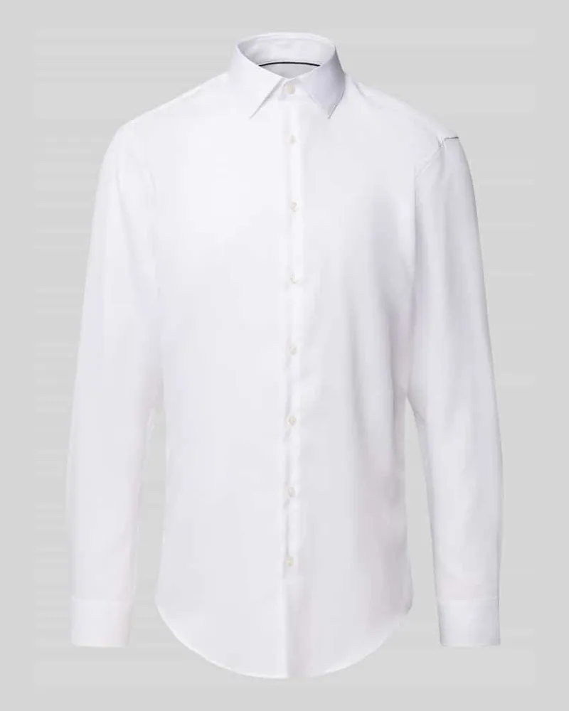 JAKE*S Slim Fit Business-Hemd mit Knopfleiste Weiss