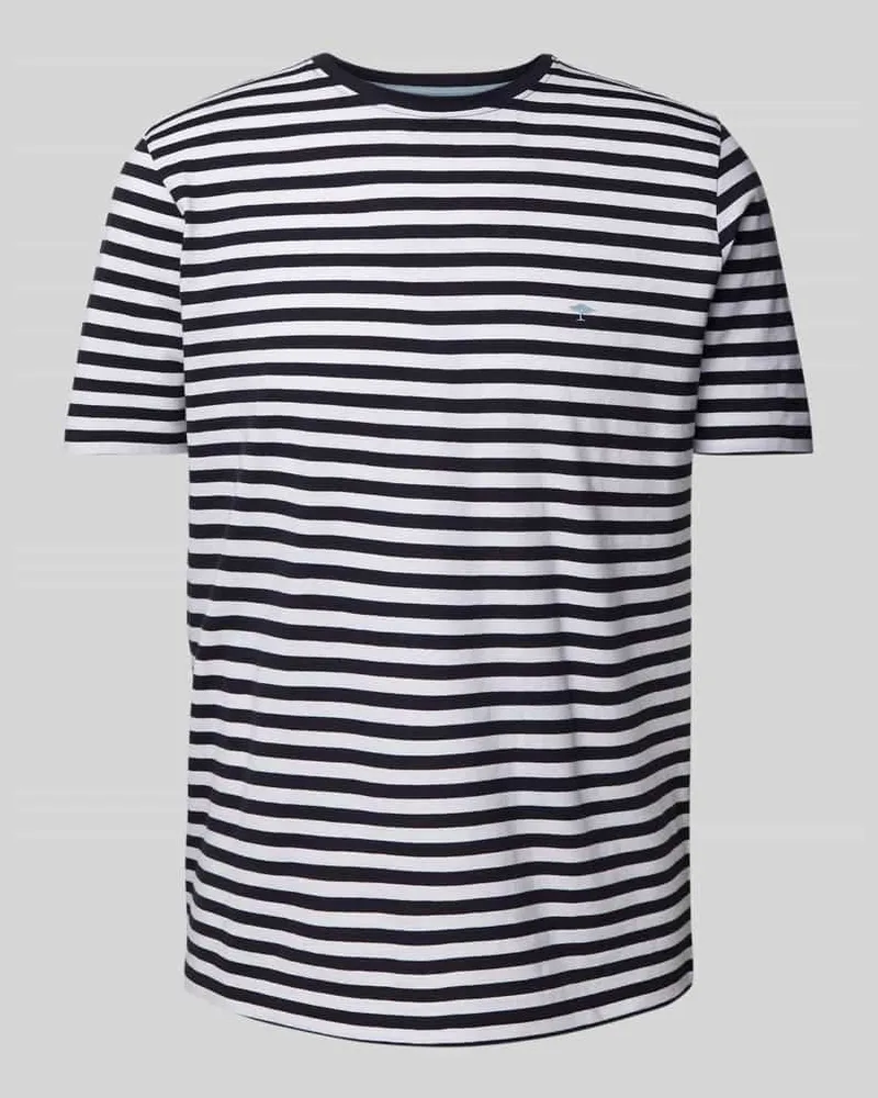 Fynch-Hatton T-Shirt mit geripptem Rundhalsausschnitt Marine