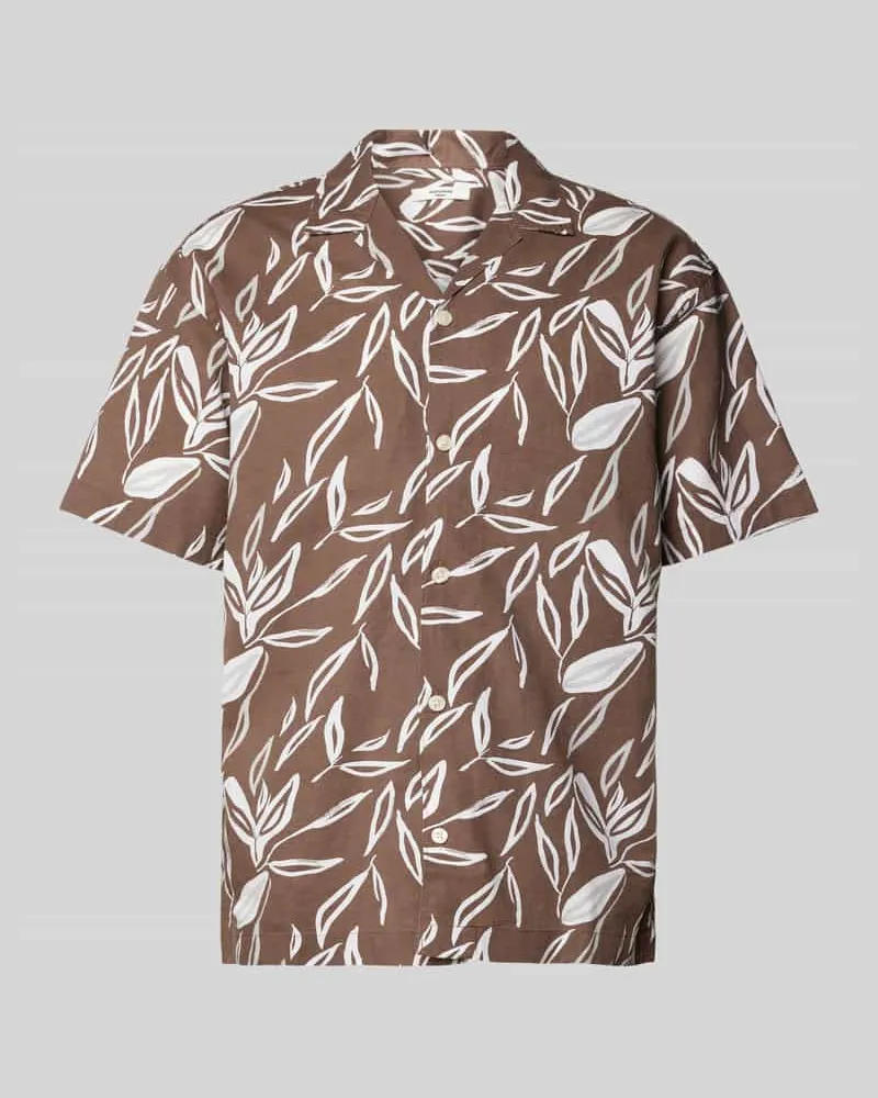 Jack & Jones Loose Fit Freizeithemd aus Baumwoll-Leinen-Mix Modell 'SUMMER Dunkelbraun