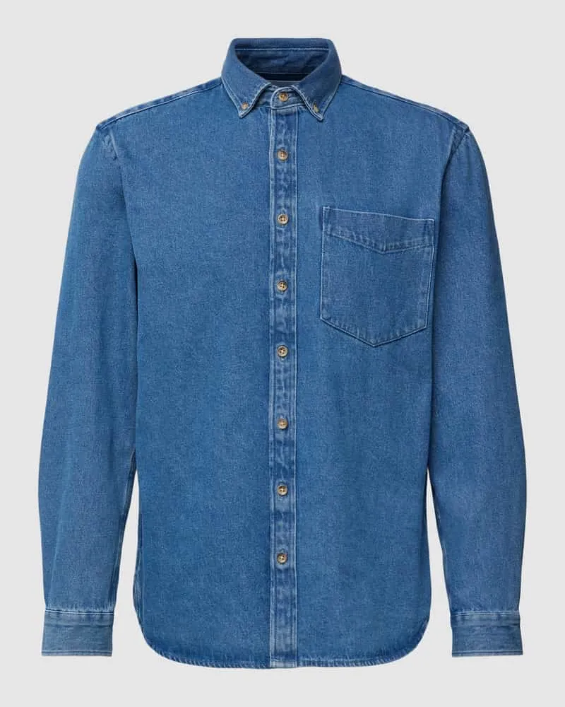 JAKE*S Casual Fit Jeanshemd mit Brusttasche Jeansblau