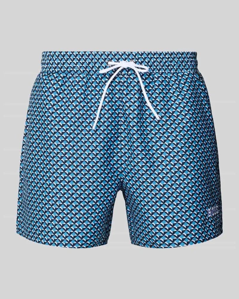 HUGO BOSS Relaxed Fit Badeshorts mit Allover-Muster Modell 'CATFISH Hellblau