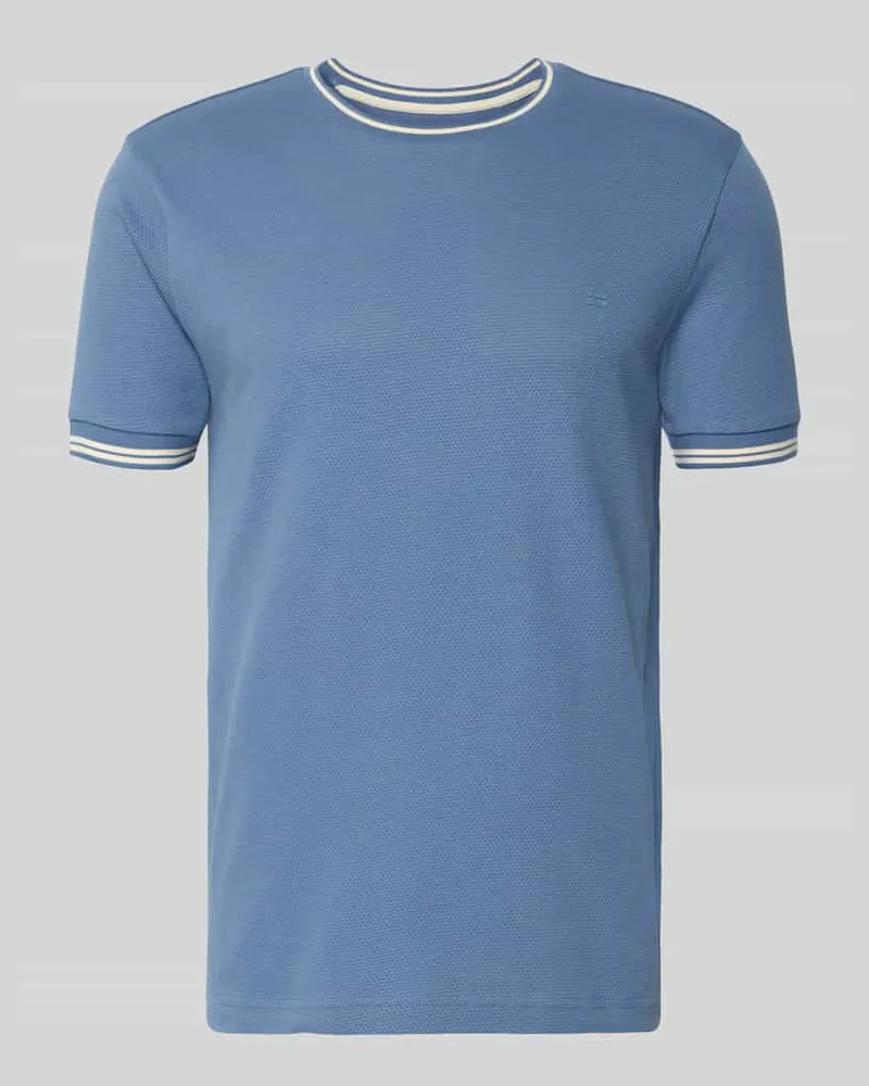 Christian Berg T-Shirt mit Strukturmuster und Rundhalsausschnitt Jeansblau