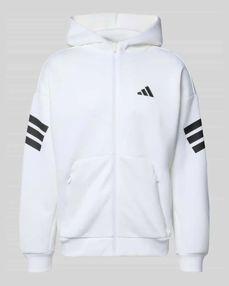 adidas Regular Fit Sweatjacke mit Logo-Print Weiss