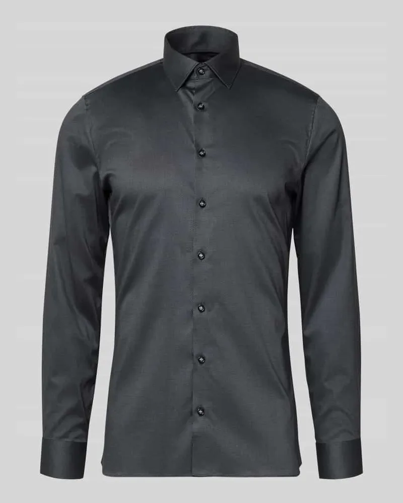 Olymp Super Slim Fit Business-Hemd mit Kentkragen Anthrazit