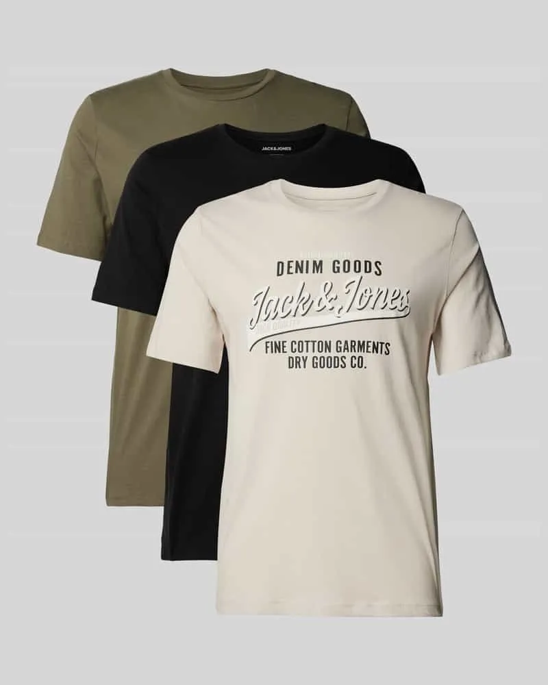 Jack & Jones T-Shirt mit Label-Print Modell 'ETHAN' im 3er-Pack 