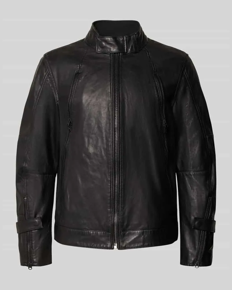 G-STAR RAW Bikerjacke aus Schafsleder mit Stehkragen Black