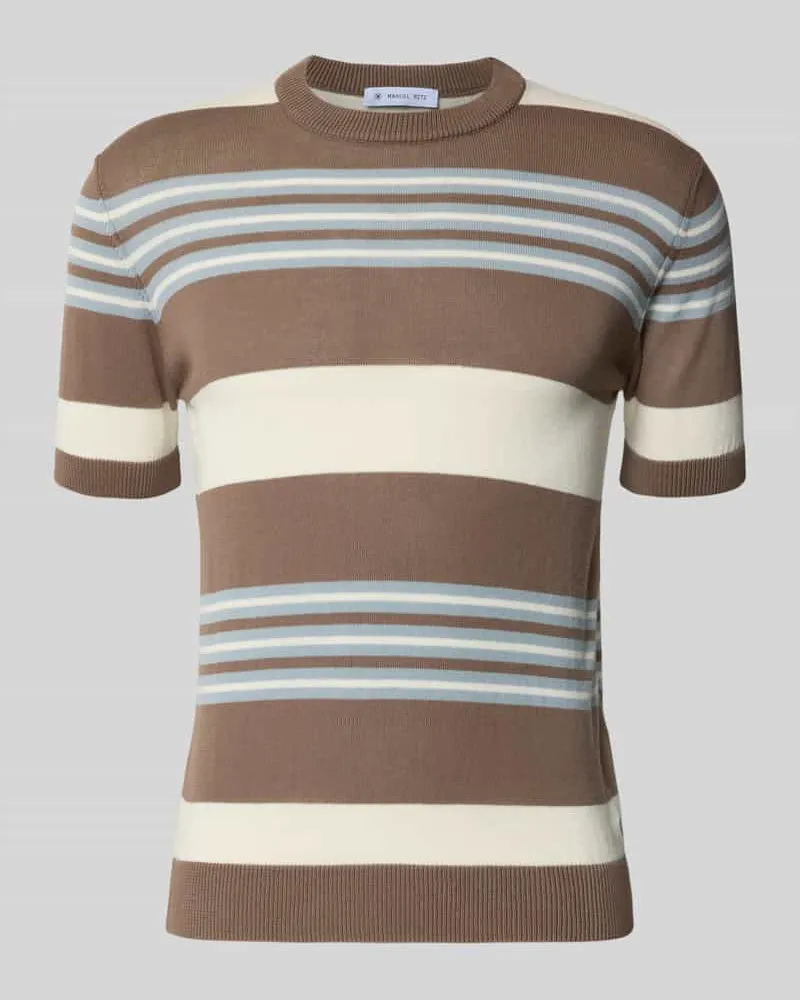 Manuel Ritz Strickshirt mit Rundhalsausschnitt Taupe