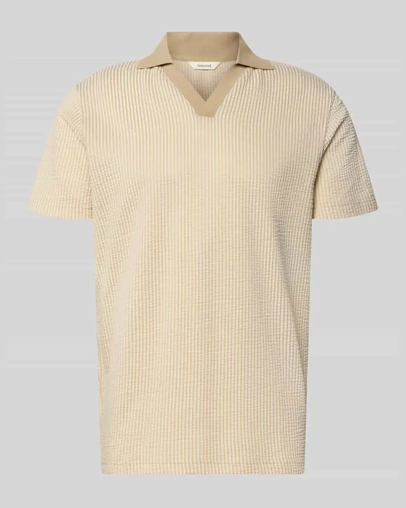 Selected Homme Regular Fit Poloshirt in Seersucker-Optik Modell 'MARNI Ecru