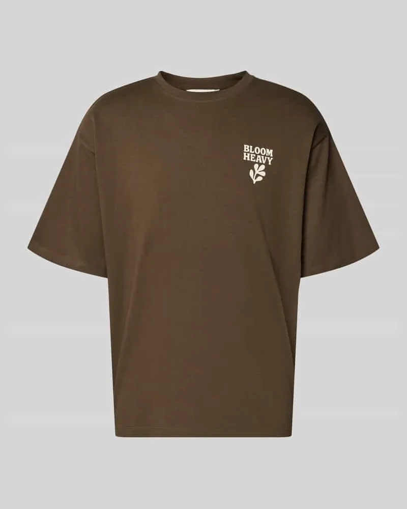 Casual Friday Relaxed Fit T-Shirt mit Statement-Print Modell 'RUDE Dunkelbraun