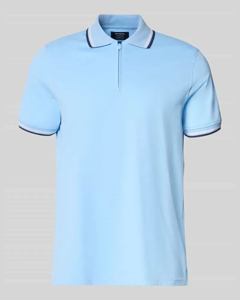 McNeal Slim Fit Poloshirt mit Kontraststreifen und Reißverschluss Sky