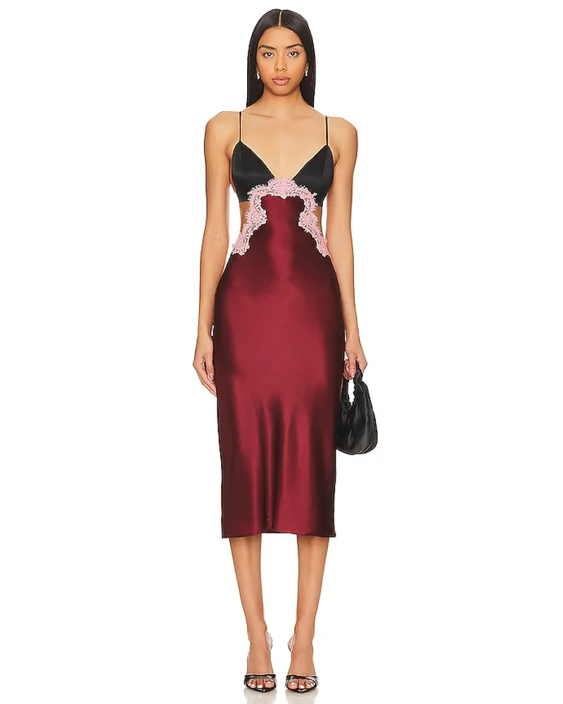 Fleur Du Mal SLIP DRESS MIT CUT-OUTS SILK AND LACE in Burgundy Burgundy