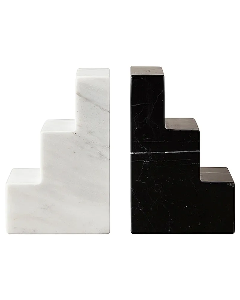 PRINTWORKS ECKIGE BUCHSTÜTZEN IN TREPPENFORM MARBLE BOOKEND BLACK/WHITE in Black,White Black